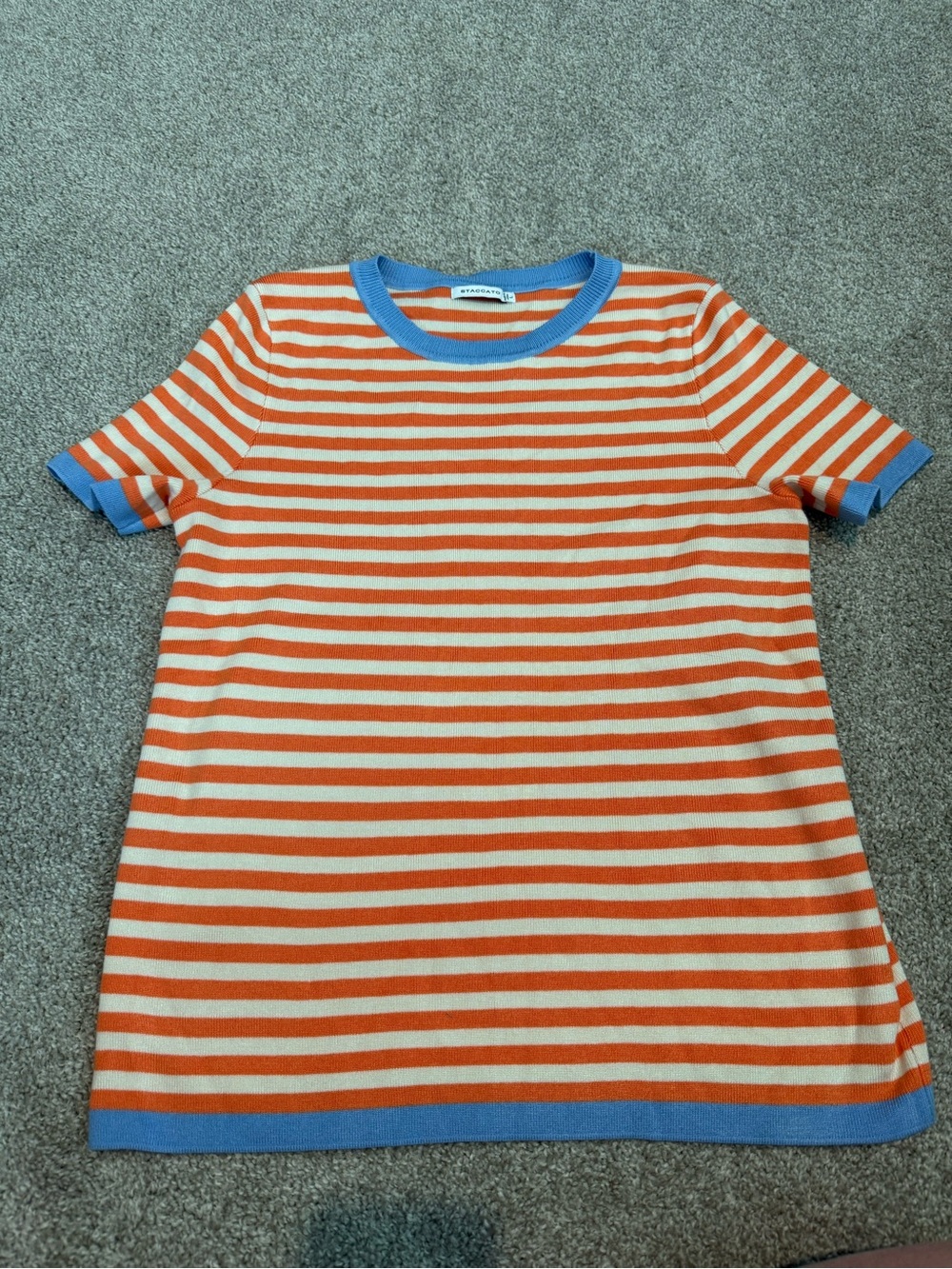 Staccato Orange and White Striped Sweater with Light Blue Trim